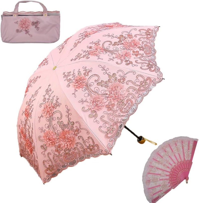 Aikelai Vintage Lace Umbrella, UPF50+ Sun Umbrella, 3D Flower Chinese Embroidery Compact Folding Umbrella for Walking, Wedding, Tea Party,Photo Shooting - Image 1